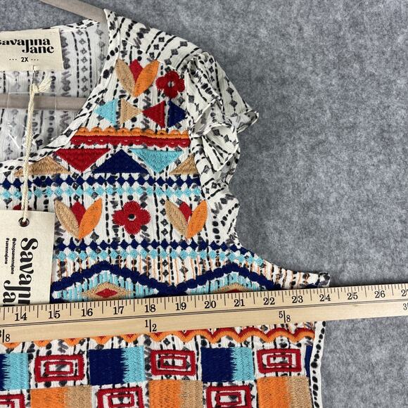 Savanna Jane Embroidered Top Womens 2X Geometric Babydoll Aztec Boho Tribal NEW - Picture 7 of 13